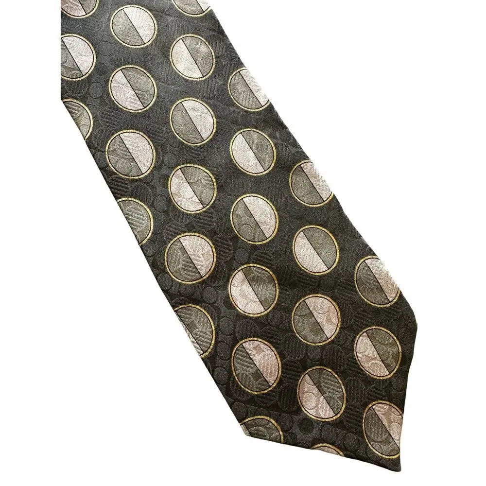 Vintage Green Geometric Circles Geoffrey Beene Silk Necktie